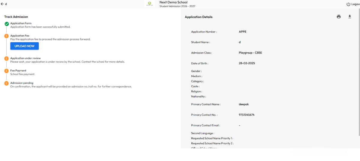 How can parents track the status of a submitted online application form ...