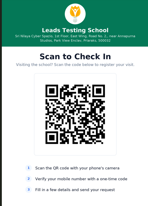 Printable Scan to Check In poster with the school QR code and 3-step instructions